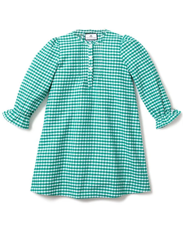 Girl's Flannel Beatrice Nightgown in Green Gingham