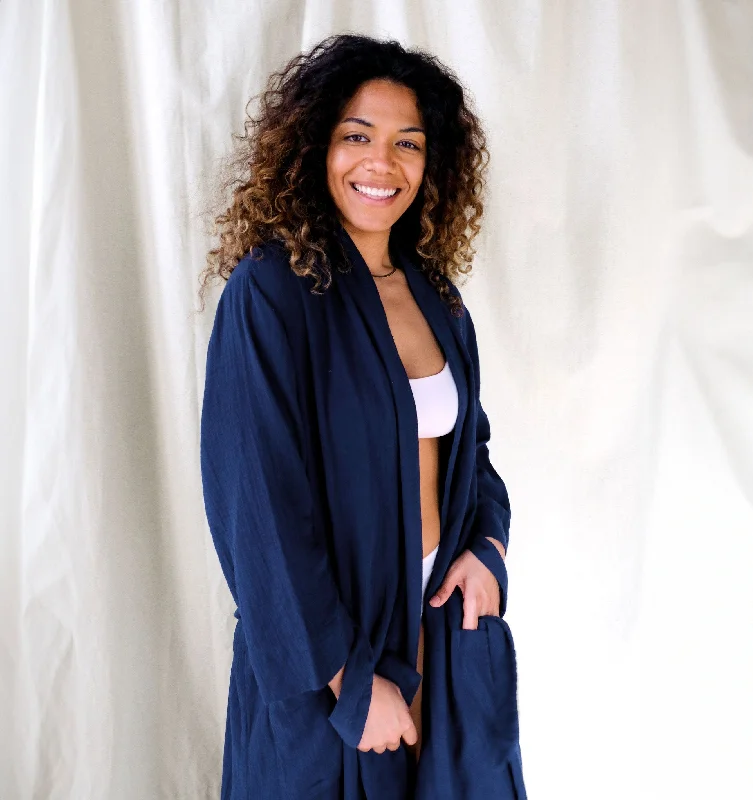 Belted cotton robe [Navy]