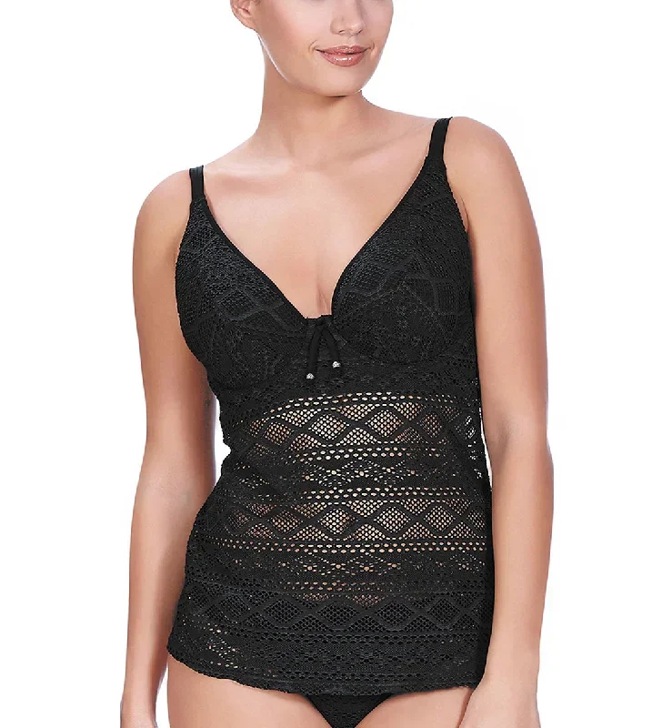 Freya Sundance Crochet Padded Plunge Underwire Tankini (3972)- Black