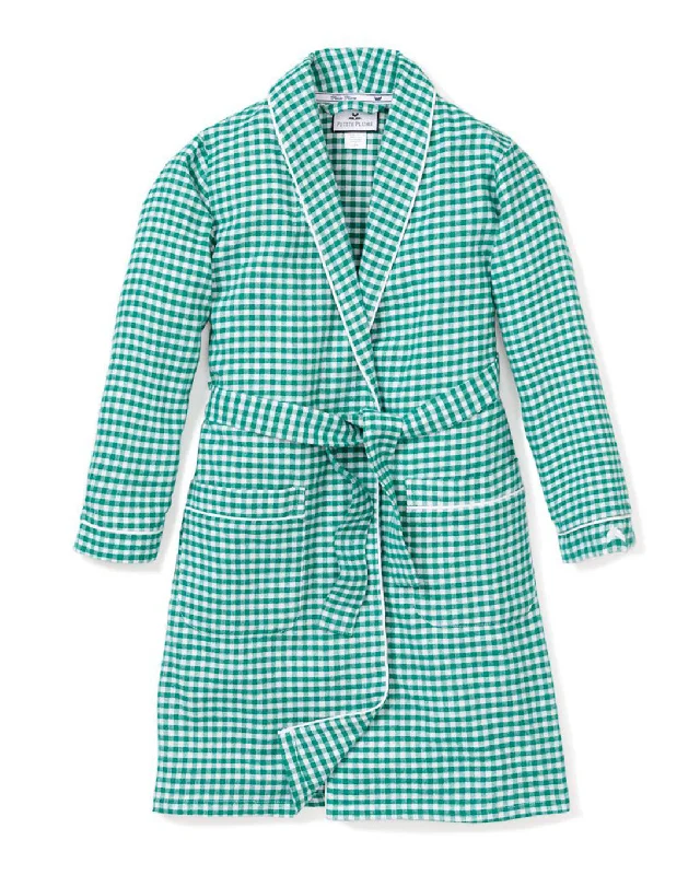 Women's Flannel Robe in Green Gingham