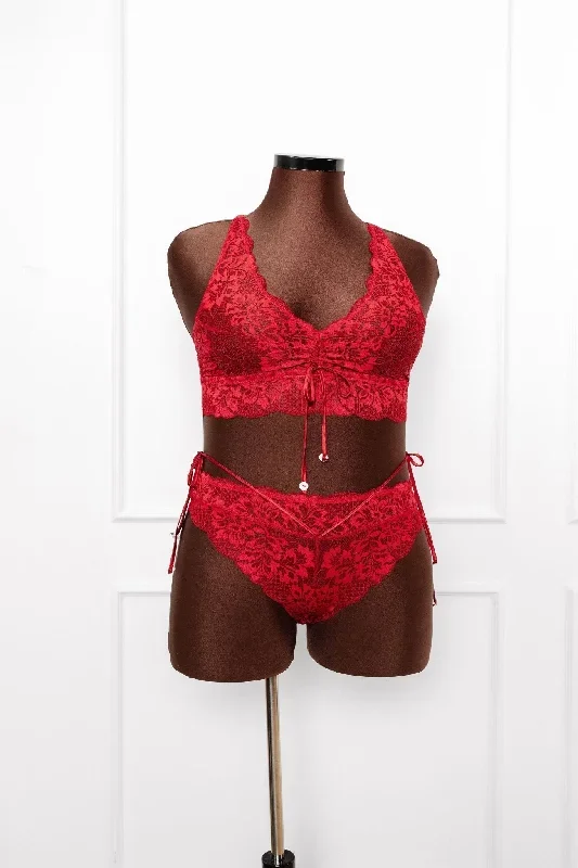 lacy-plunge-pom-pom-bralette-red