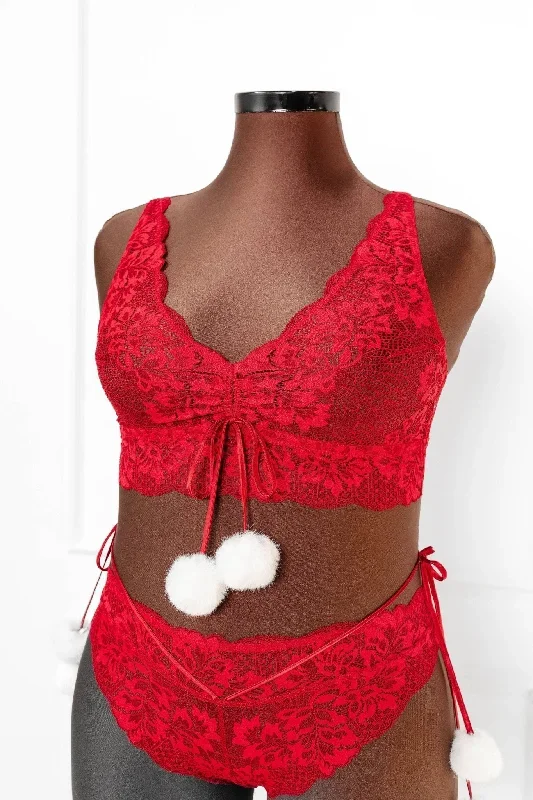 lacy-plunge-pom-pom-bralette-red