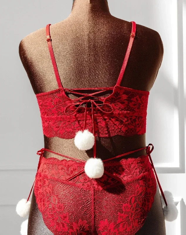 lacy-plunge-pom-pom-bralette-red