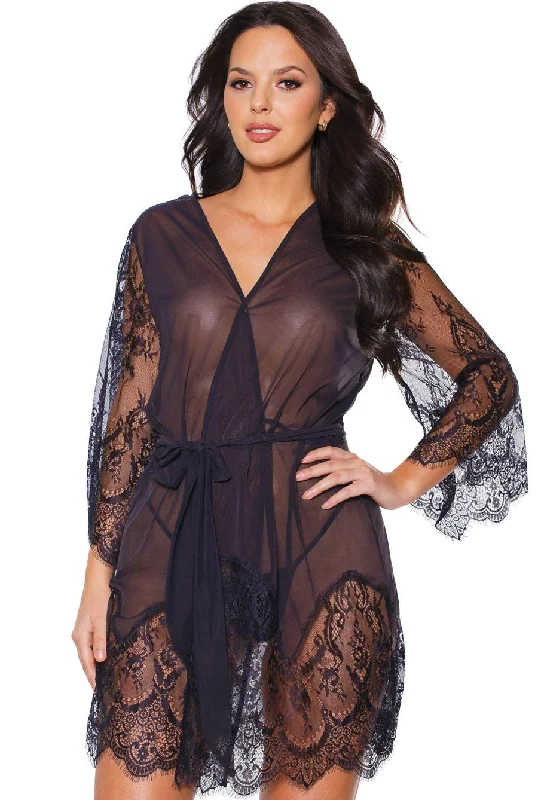 Sheer See Through Mesh & Eyelash Lace Black Robe