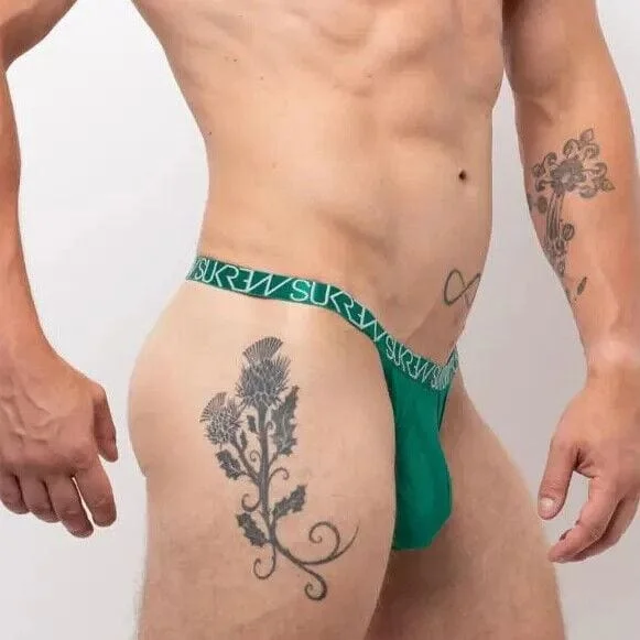 SUKREW Bubble Thong Extra Stretch Cupping Pouch Shiny Emerald Green 27