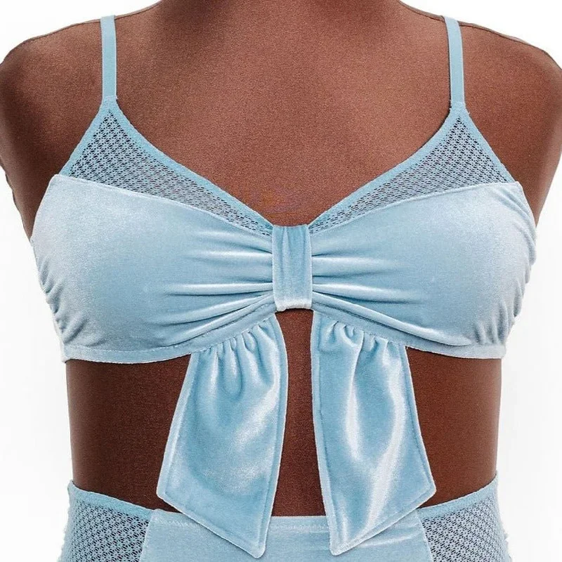 Velvet Bow Bralette - Frost Blue