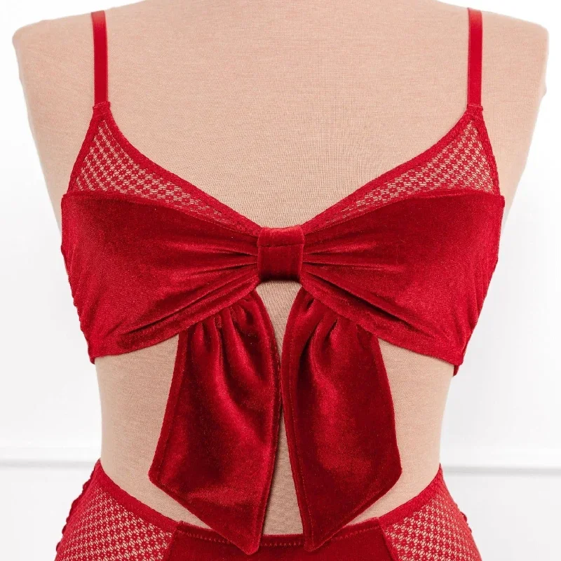 Velvet Bow Bralette - Red