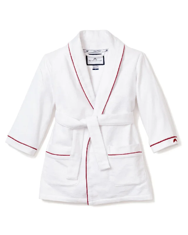 Kid's Flannel Robe in White with Red Piping