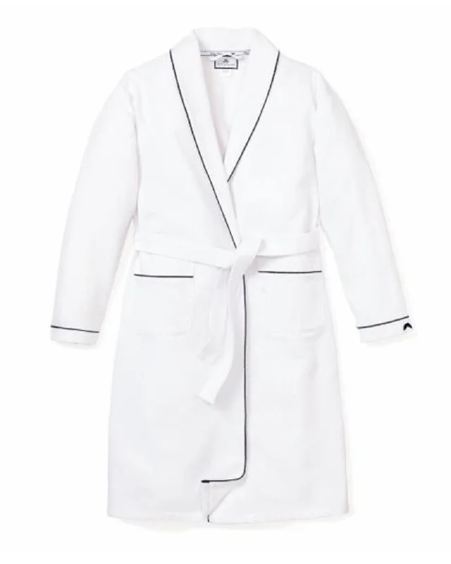 Kid's Flannel Robe in White with Navy Piping