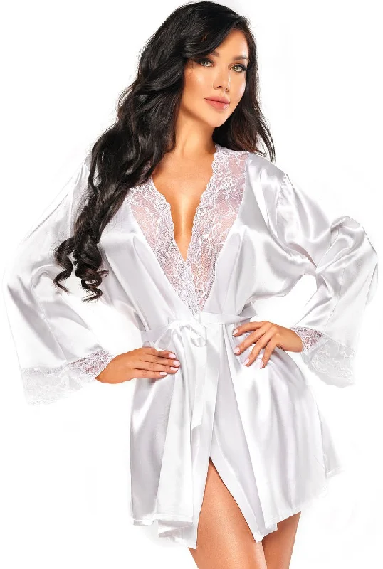 White Satin With Lace Long Sleeve Robe