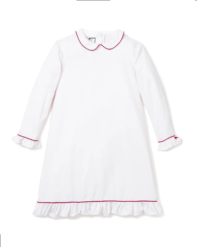 Children's White Sophia Nightgown with Red Piping