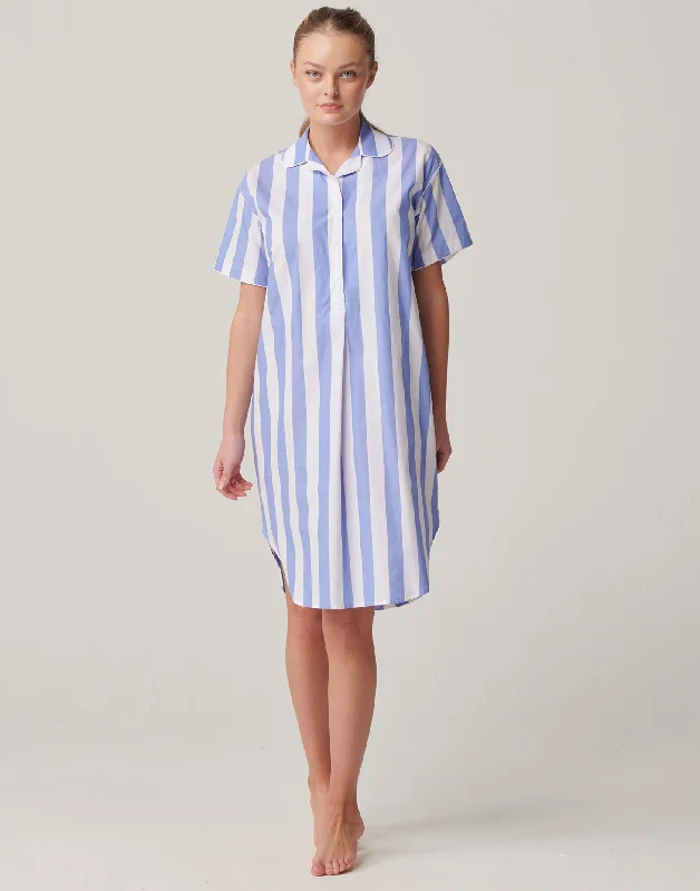 Women's Crisp Cotton Short Sleeve Nightshirt – Boat Blue Stripe