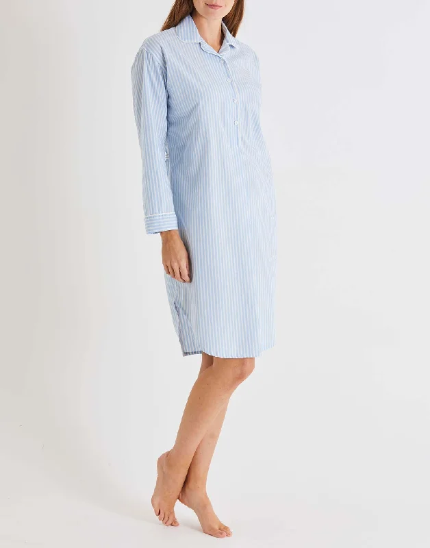 Women's Crisp Cotton Nightshirt – Seaside Stripe